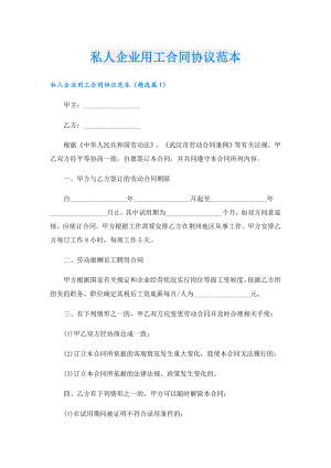 私人企业用工合同协议范本.doc