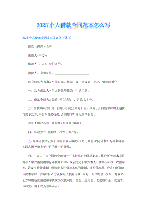 2023个人借款合同范本怎么写.doc