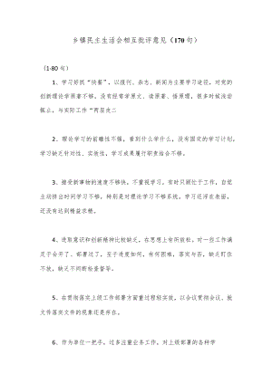 乡镇民主生活会相互批评意见（170句）.docx