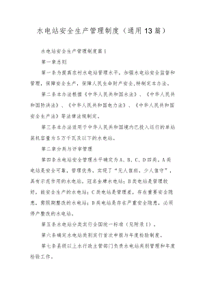水电站安全生产管理制度（通用13篇）.docx