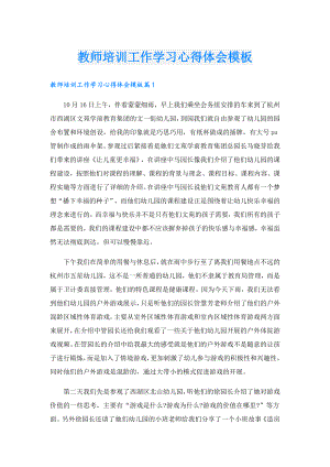 教师培训工作学习心得体会模板.doc