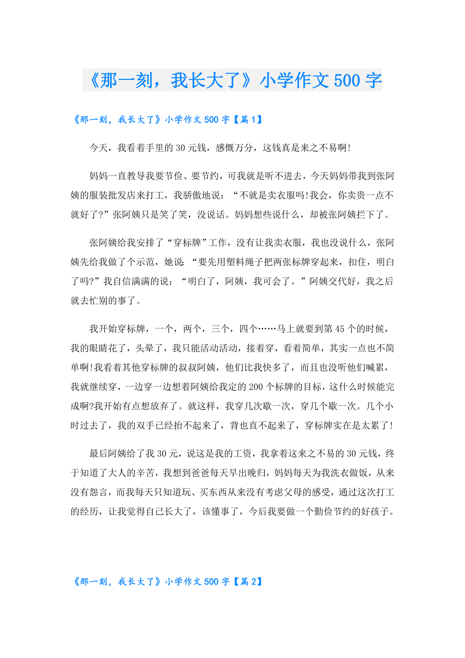 《那一刻我长大了》小学作文500字.doc_第1页