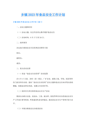乡镇2023年食品安全工作计划.doc
