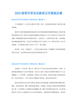 2023季开学安全教育公开课观后感.doc