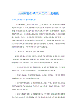 公司财务出纳个人工作计划模板.doc