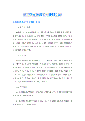 初三语文教师工作计划2023.doc