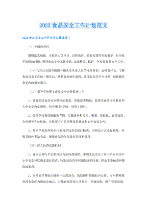 2023食品安全工作计划范文.doc