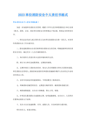 2023单位消防安全个人责任书格式.doc
