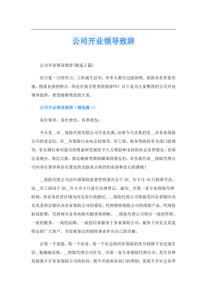 公司开业领导致辞.doc