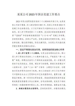 某某公司2023年国企党建工作要点.docx