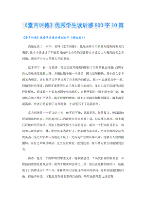 《堂吉诃德》优秀学生读后感800字10篇.doc