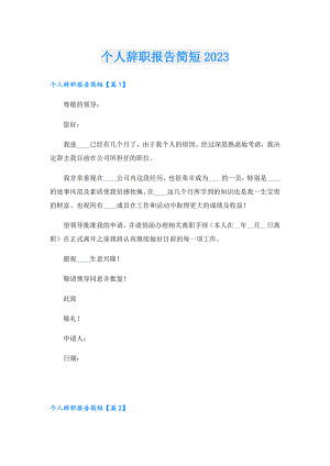 个人辞职报告简短2023.doc
