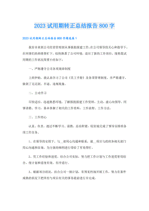 2023试用期转正总结报告800字.doc