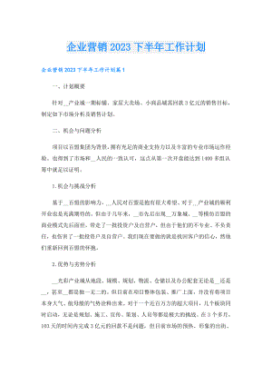企业营销2023下半年工作计划.doc