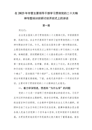 （2篇）在2023年市管主要领导干部学习贯彻党的二十大精神专题培训班研讨班开班式上的讲话.docx