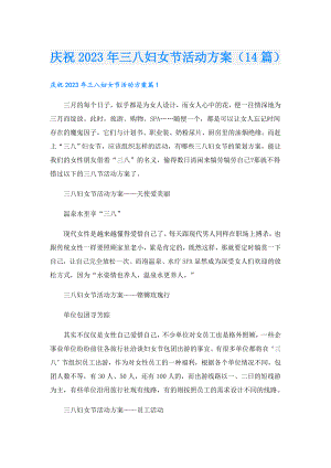 庆祝2023年三八妇女节活动方案（14篇）.doc