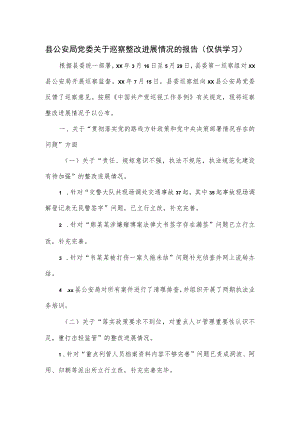 县公安局党委关于巡察整改进展情况的报告.docx