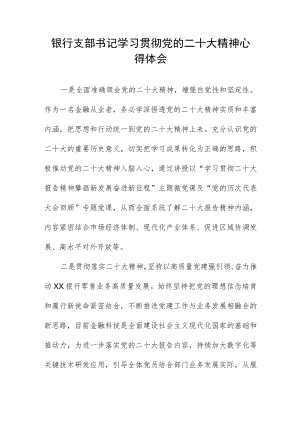 银行支部书记学习贯彻党的二十大精神心得体会.docx