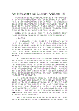 某市委书记2022年度民主生活会个人对照检查材料.docx