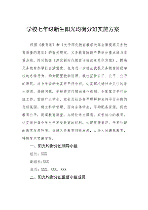 学校七年级新生阳光均衡分班实施方案.docx