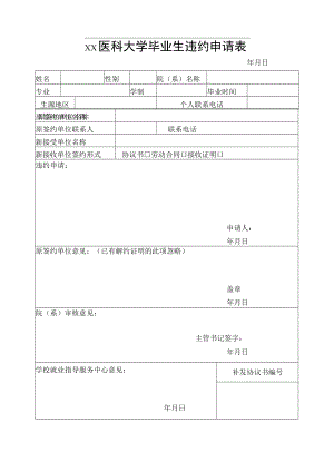 xx医科大学毕业生违约申请表.docx
