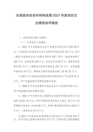 石渠县农牧农村和科技局2021年度项目支出绩效自评报告.docx
