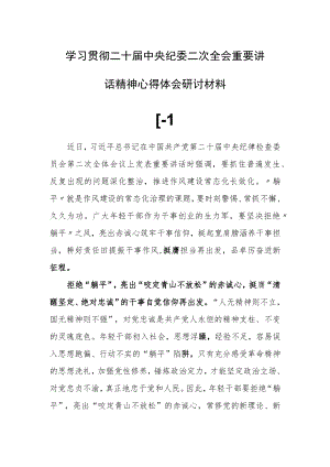 （共5篇）学习贯彻二十届中央纪委二次全会重要讲话精神心得体会研讨范文.docx