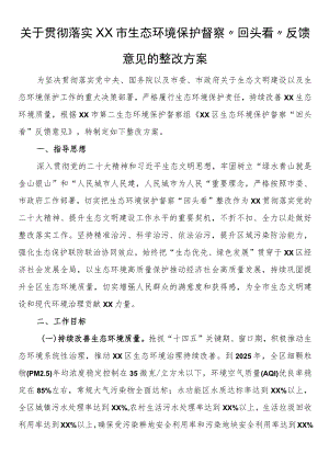 关于贯彻落实市生态环境保护督察“回头看”反馈意见的整改方案.docx
