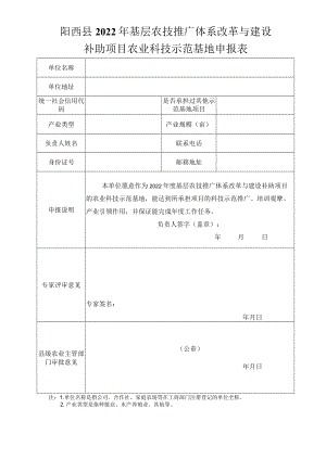 阳西县2022年基层农技推广体系改革与建设补助项目农业科技示范基地申报表.docx