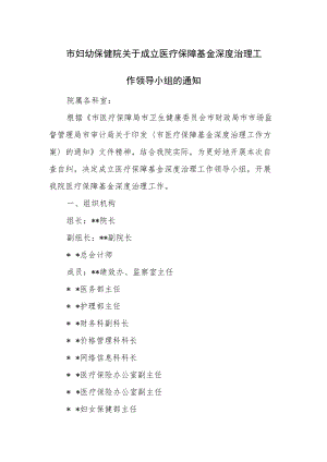 市妇幼保健院关于成立医疗保障基金深度治理工作领导小组的通知.docx