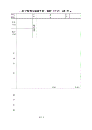 XX职业技术大学学生处分解除（评议）审批表.docx