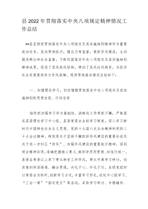 县2022年贯彻落实中央八项规定精神情况工作总结.docx