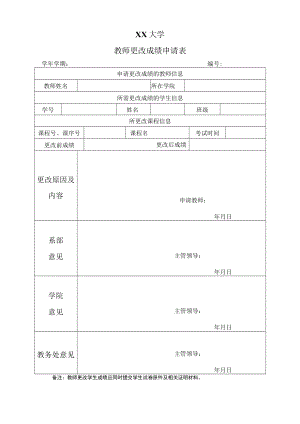 XX大学教师更改成绩申请表2012.docx