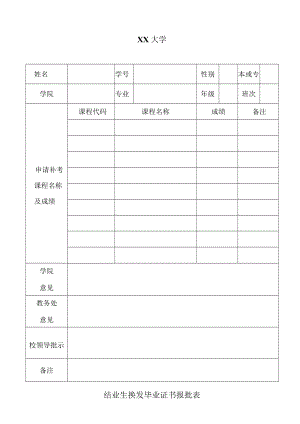 XX大学结业生换发毕业证书报批表.docx