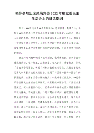 领导参加出席某局党委2022年度民主生活会上的讲话发言提纲.docx
