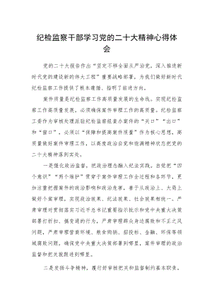 纪检监察干部学习党的二十大精神心得体会三篇范例.docx