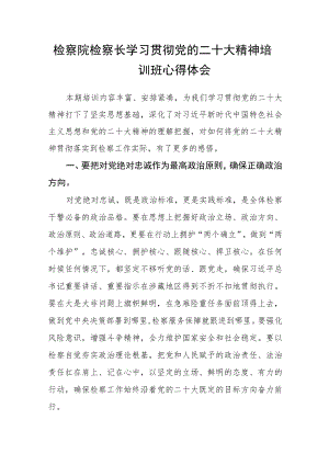 检察院检察长学习贯彻党的二十大精神培训班心得体会.docx