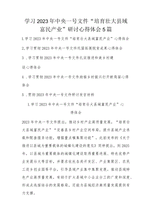 学习2023年中央一号文件“培育壮大县域富民产业”研讨心得体会5篇.docx