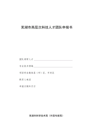 芜湖市高层次科技人才团队申报书.docx