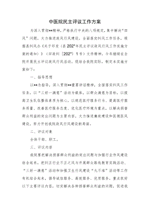 中医院民主评议工作方案.docx