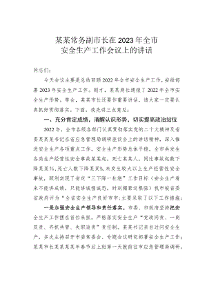 某某常务副市长在2023年全市安全生产工作会议上的讲话.docx