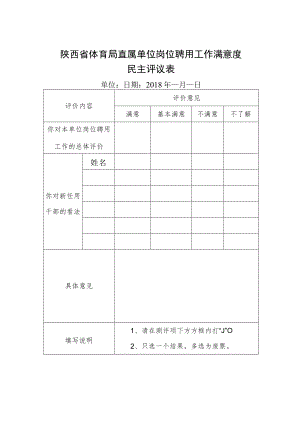 陕西省体育局直属单位岗位聘用工作满意度民主评议表.docx