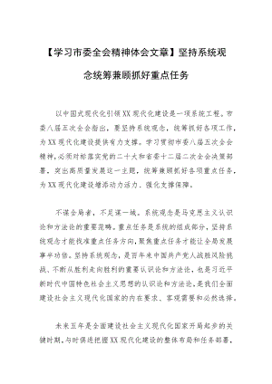 【学习市委全会精神体会文章】坚持系统观念统筹兼顾抓好重点任务.docx
