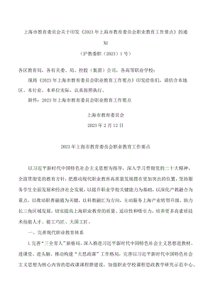 上海市教育委员会关于印发《2023年上海市教育委员会职业教育工作要点》的通知.docx