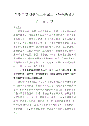 在学习贯彻党的二十届二中全会动员大会上的讲话.docx