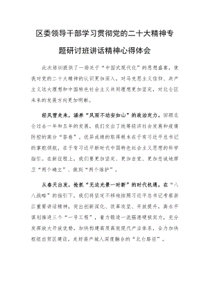 区委领导干部学习贯彻党的二十大精神专题研讨班讲话精神心得体会.docx