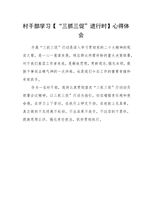 村干部学习【“三抓三促”进行时】心得体会范文.docx