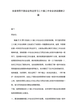 全县领导干部会议传达学习二十届二中全会讲话提纲2篇.docx