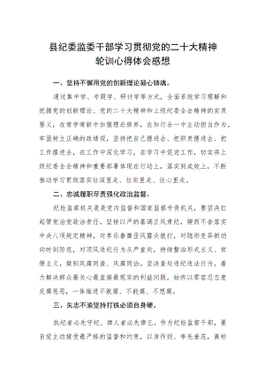 县纪委监委干部学习贯彻党的二十大精神轮训心得体会感想三篇通用范文.docx