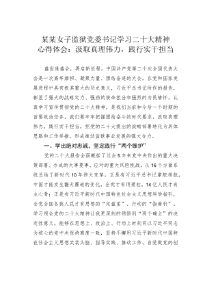 某某女子监狱党委书记学习二十大精神心得体会：汲取真理伟力践行实干担当.docx